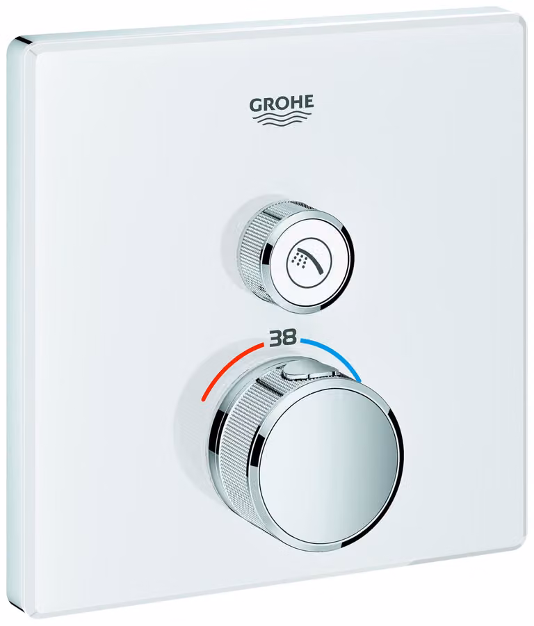 Grohe Grohtherm SmartControl Thermostat avec un robinet d'arrêt, rose murale blanc lune, 29153LS0, 29153LS0