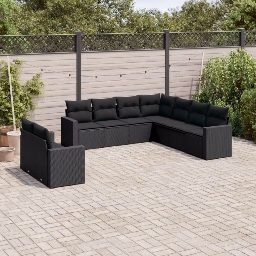 Maison Exclusive - Set Divani da Giardino 9 pz con Cuscini Nero in Polyrattan