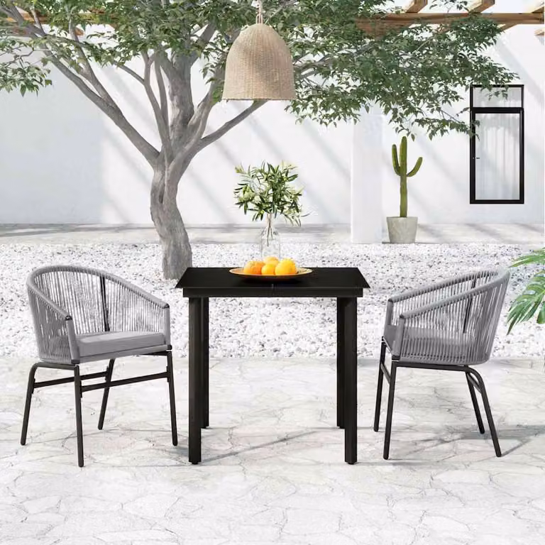 Set da giardino moderno vidaXL composto da 3 pezzi in metallo e vetro color grigio e nero