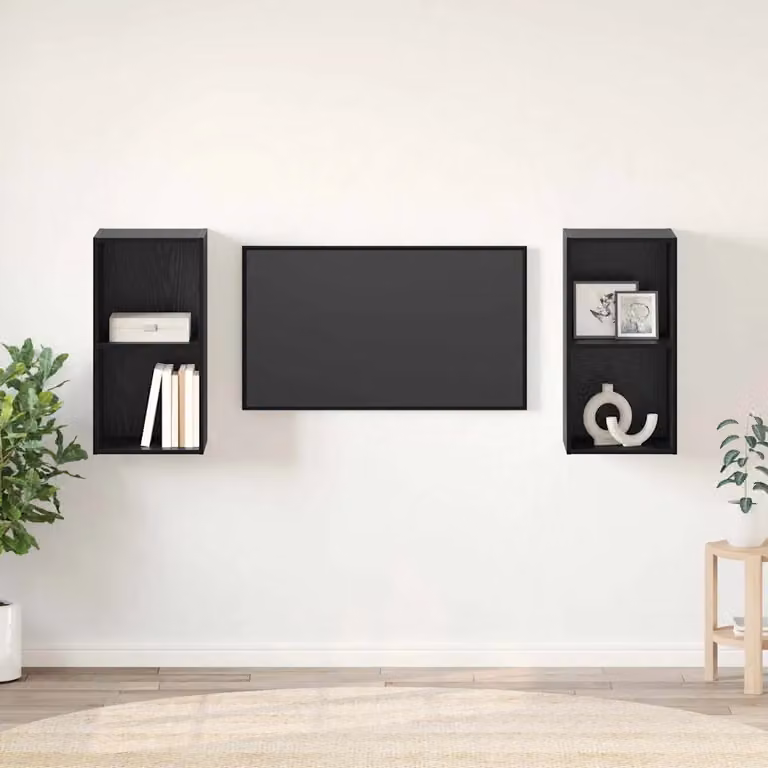 Set di 2 mobili TV vidaXL in legno ingegnerizzato e rovere, colore nero opaco, stile rustico per soggiorno