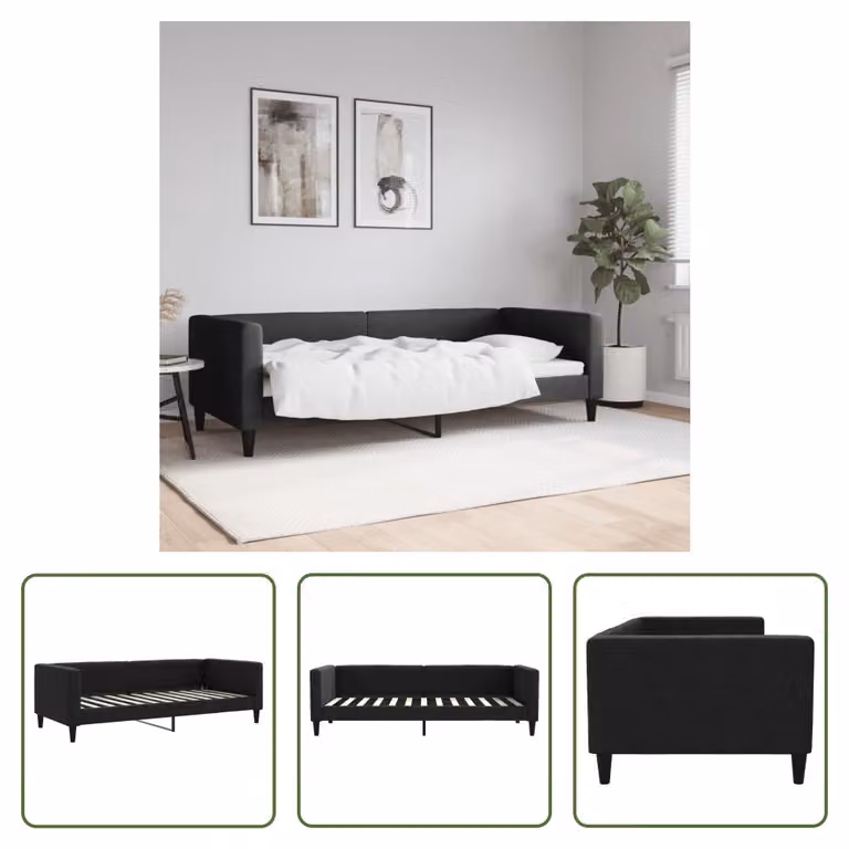 The Living Store Letto da giorno nero 90x200 cm tessuto