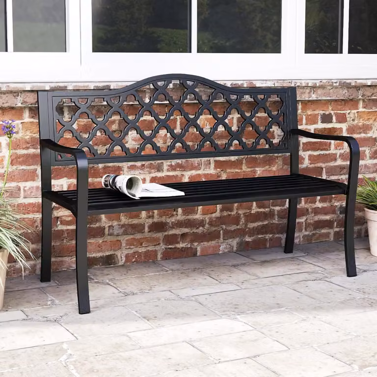 Panchina da giardino Costway in metallo nero con braccioli per esterni, modello moderno da 128 cm