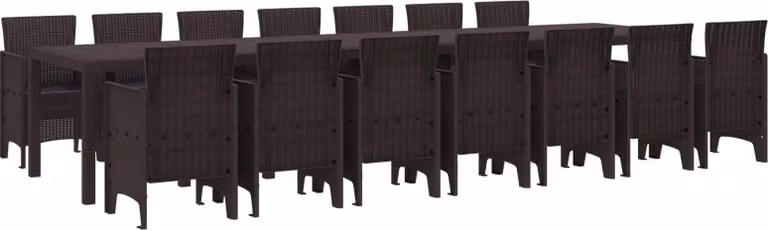 Maison Exclusive - Set da pranzo per giardino con cuscini, 15 pezzi, colore marrone, materiale: PP