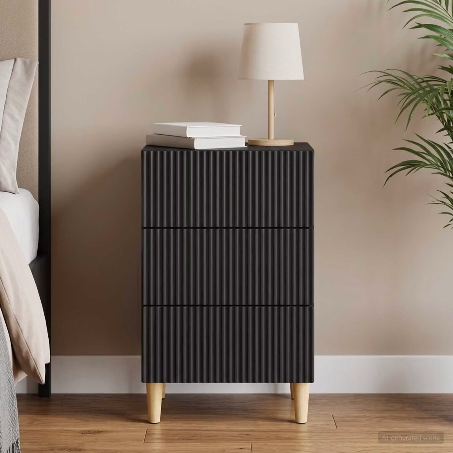 Armadio da notte moderno vidaXL in legno MDF nero L: 43 cm, P: 41 cm, H: 66,5 cm