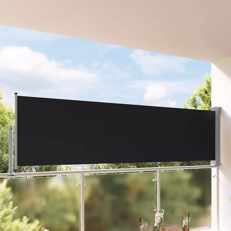Tenda da Sole Laterale Retrattile vidaXL in Poliestere e Acciaio, Colore Nero, L: 300 cm, H: 100 cm