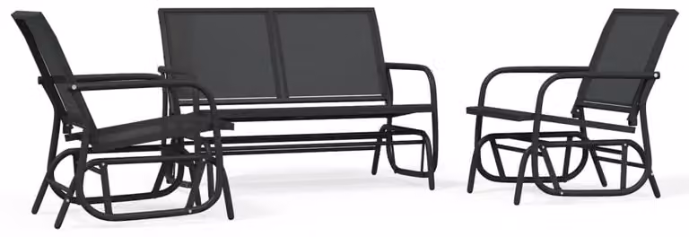Set Mobili a Dondolo Giardino 3 pz Nero Textilene e Acciaio