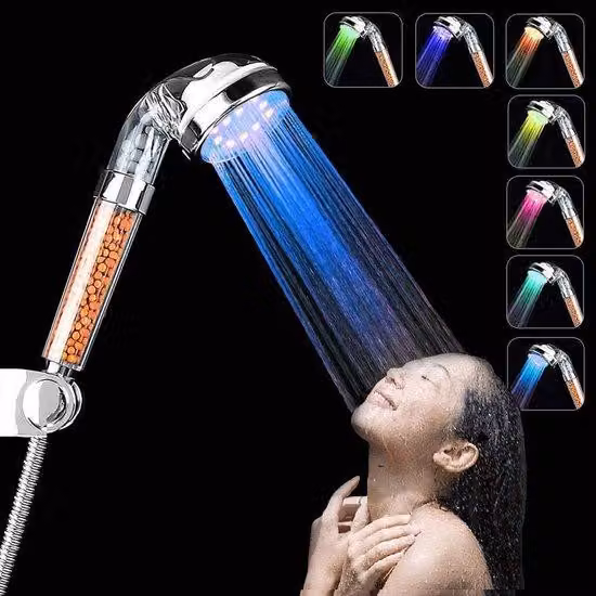 Soffione doccia a LED, doccetta, soffione doccia a LED ad alta pressione con 7 colori cangianti, a risparmio idrico, filtro a ioni negativi