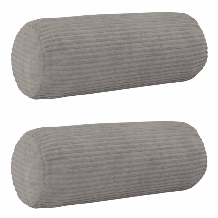 Set di 2 federe vidaXL HEERLEN in velluto a coste grigio chiaro, forma ovale, Ø 15 x 40 cm
