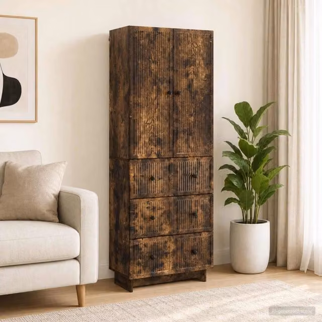 Set di 2 armadi vidaXL in legno marrone stile rustico con ante a battente, ripiani e cassetti interni per soggiorno o giardino, L/P/H: 90 x 34,5 x 66 cm – 1