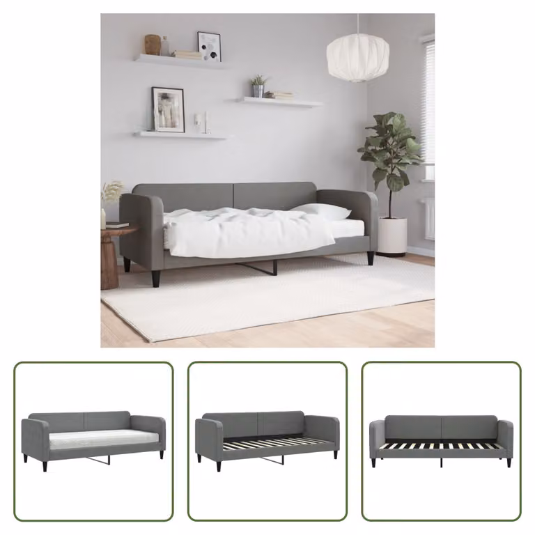 The Living Store Lettino con materasso grigio scuro 80x200 cm in tessuto