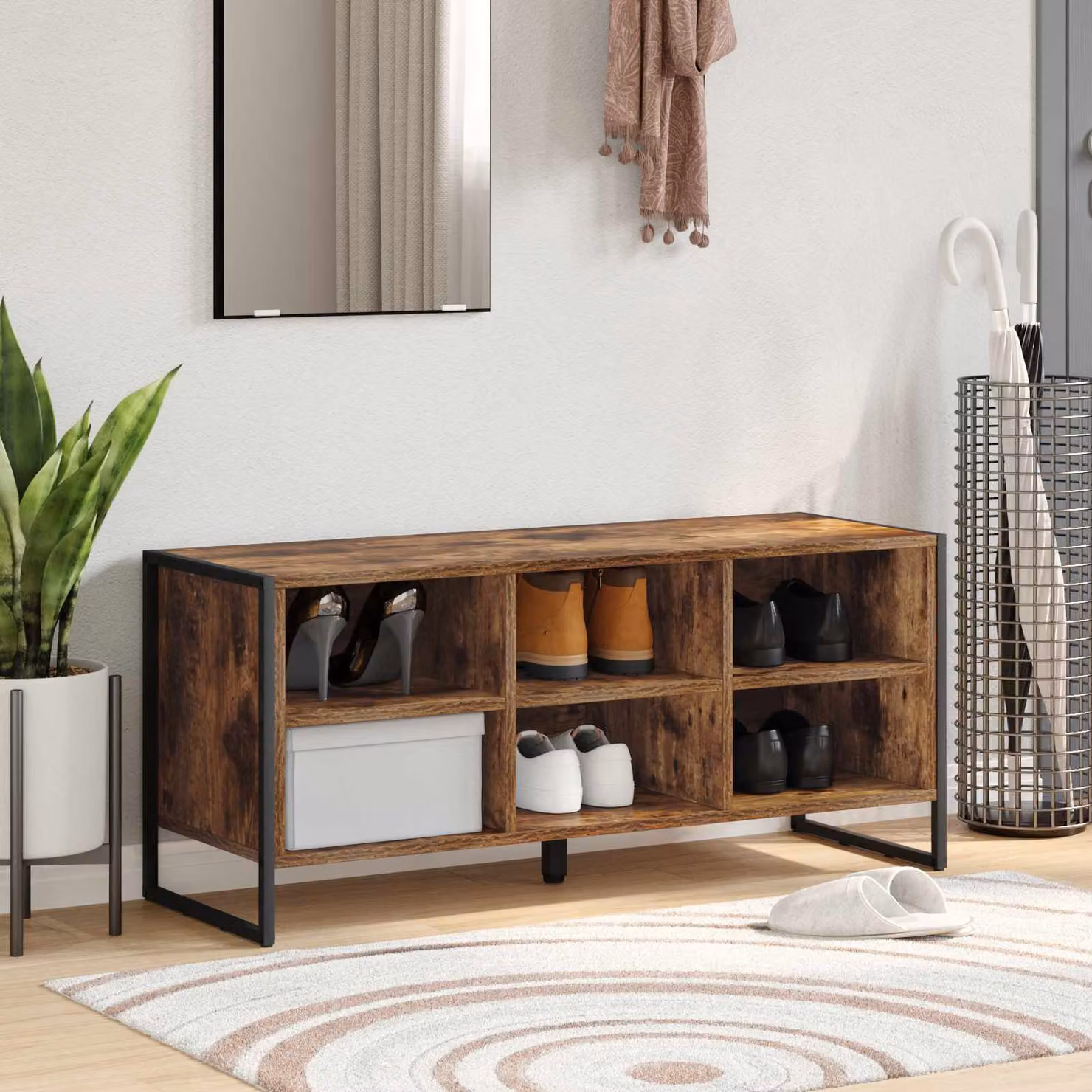 Scarpiera mobile vidaXL in stile industriale, colore marrone, L: 100 cm, P: 35 cm, H: 44 cm
