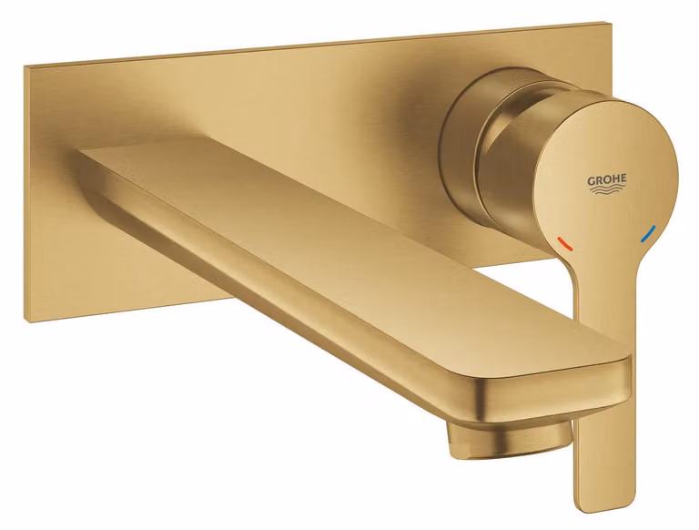 Miscelatore da lavabo a muro, 2 fori, serie Mitige, dimensione L, finitura Cool Sunrise spazzolata - codice prodotto: 23444GN0