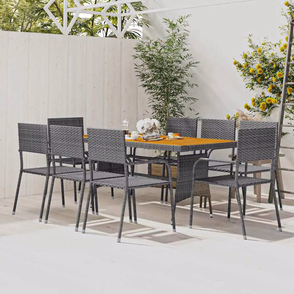 Set da pranzo per esterni vidaXL in 9 pezzi in polyrattan grigio con tavolo in legno di acacia