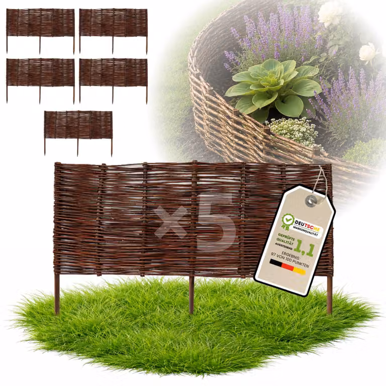 Floranica 5 pezzi Recinzione in vimini 40 cm x 100 cm – Staccionata da giardino intrecciata Palizzata Recinzione naturale Bordo aiuola