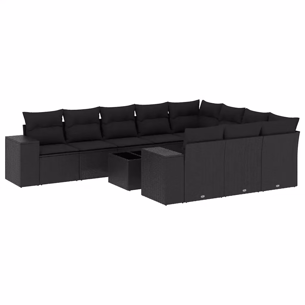 Set di Divani da Giardino vidaXL in Polyrattan Nero con Cuscini, Forma a U, 11 Pezzi – 2