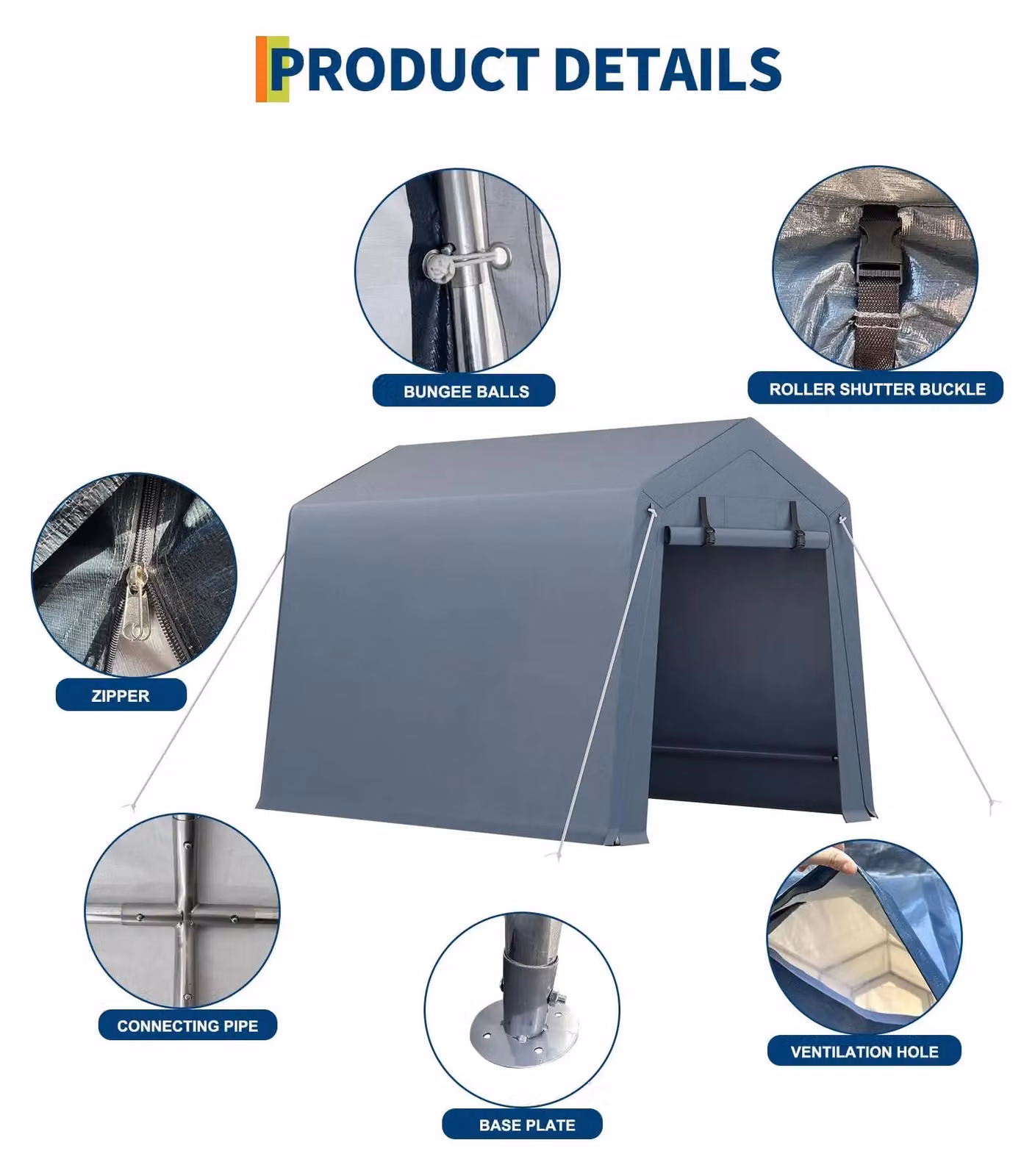 Tenda da campeggio esterna - Garage portatile per motociclette - Impermeabile - Protezione UV - Tessuto Oxford - Struttura in metallo - Grigio scuro