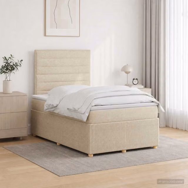 Letto box spring con materasso a molle insacchettate vidaXL in tessuto beige e bianco L/P: 120 x 200 cm