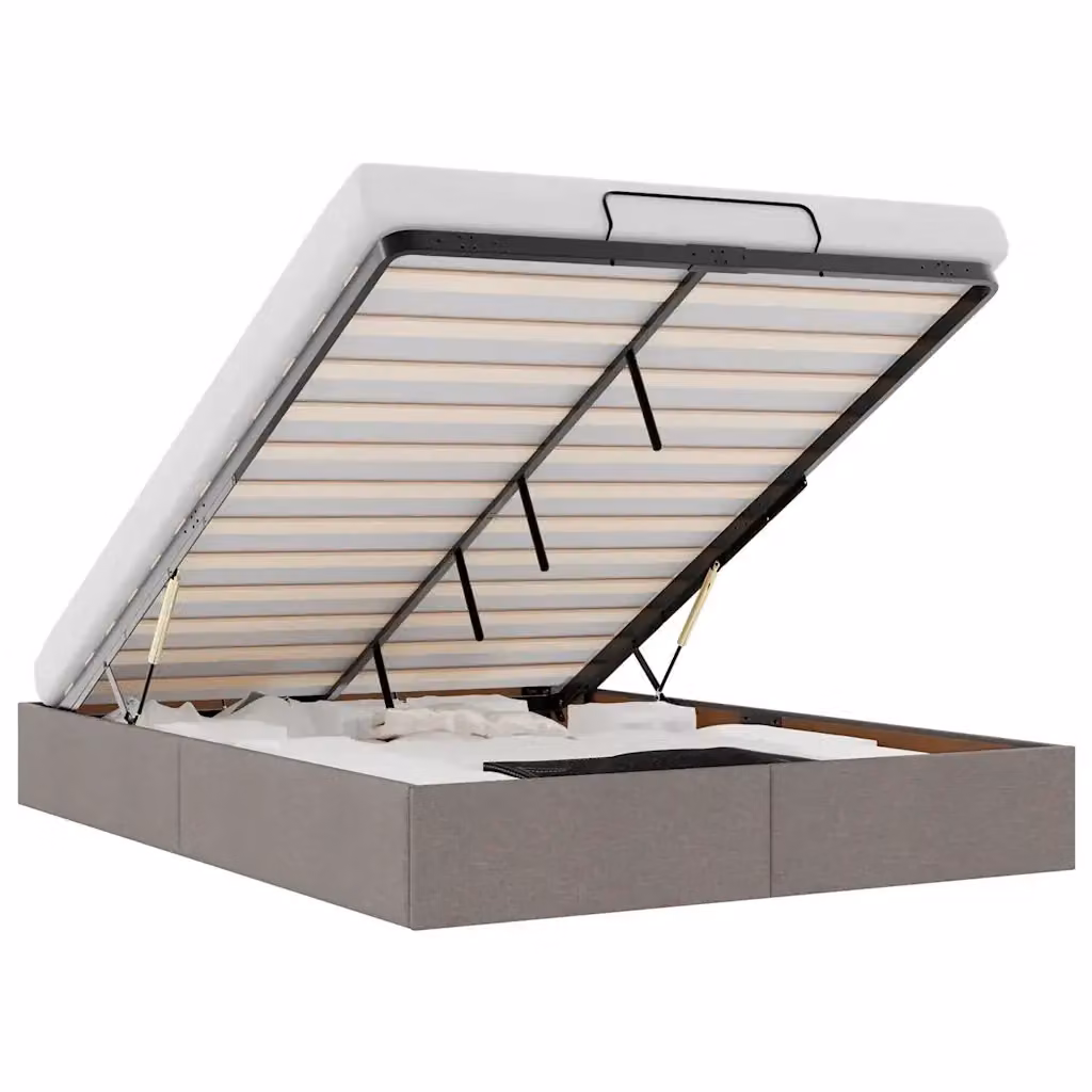 vidaXL Struttura Letto con Contenitore a Sollevamento, Rivestimento in Tessuto, Colore Tortora, L/P/H: 140 x 190 x 23,5 cm – 2