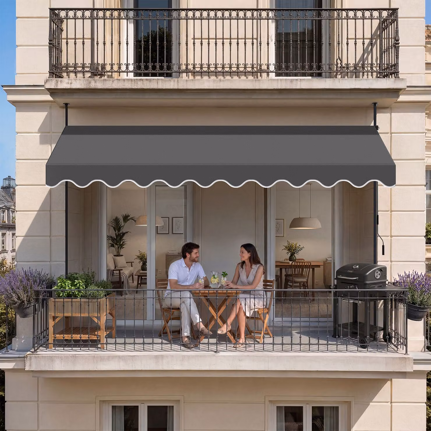 Tenda a morsetto Tectake con manovella e altezza regolabile, nero/grigio, L: 400 cm, H: 180 cm – 2