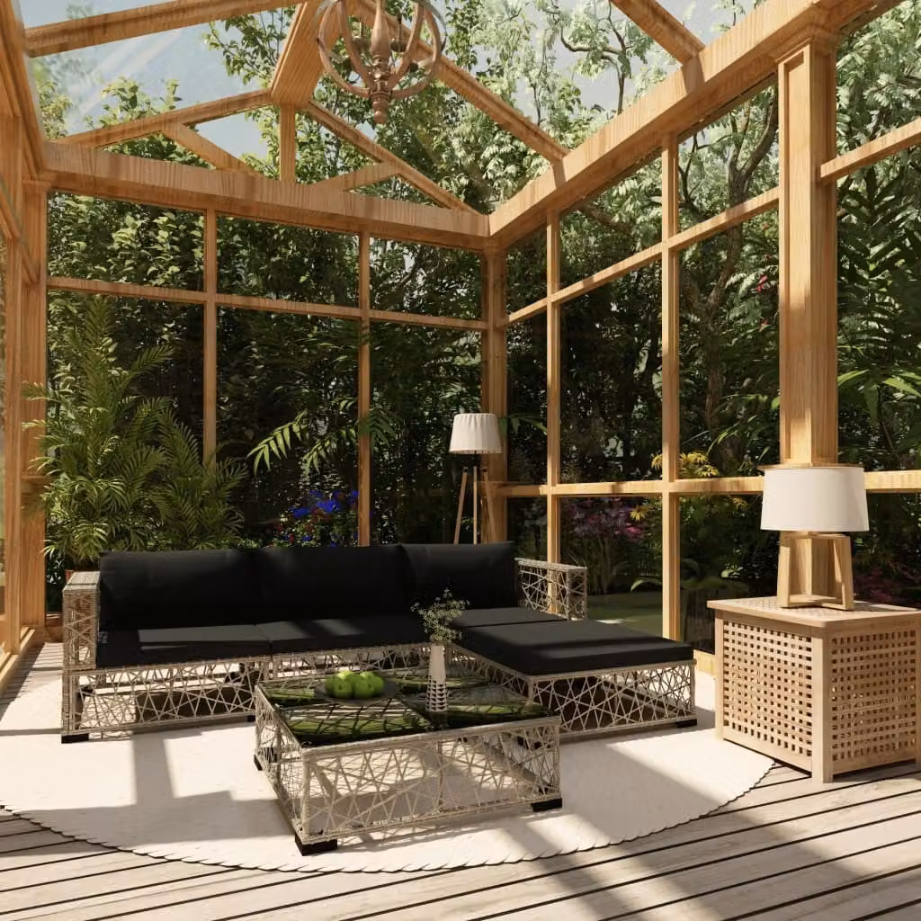 Maison Exclusive - Set da giardino da 5 pezzi con cuscini in polyrattan grigio