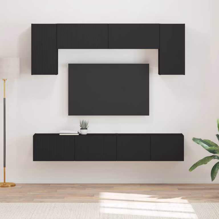 Set mobile TV moderno vidaXL in 4 pezzi nero in legno MDF per soggiorno