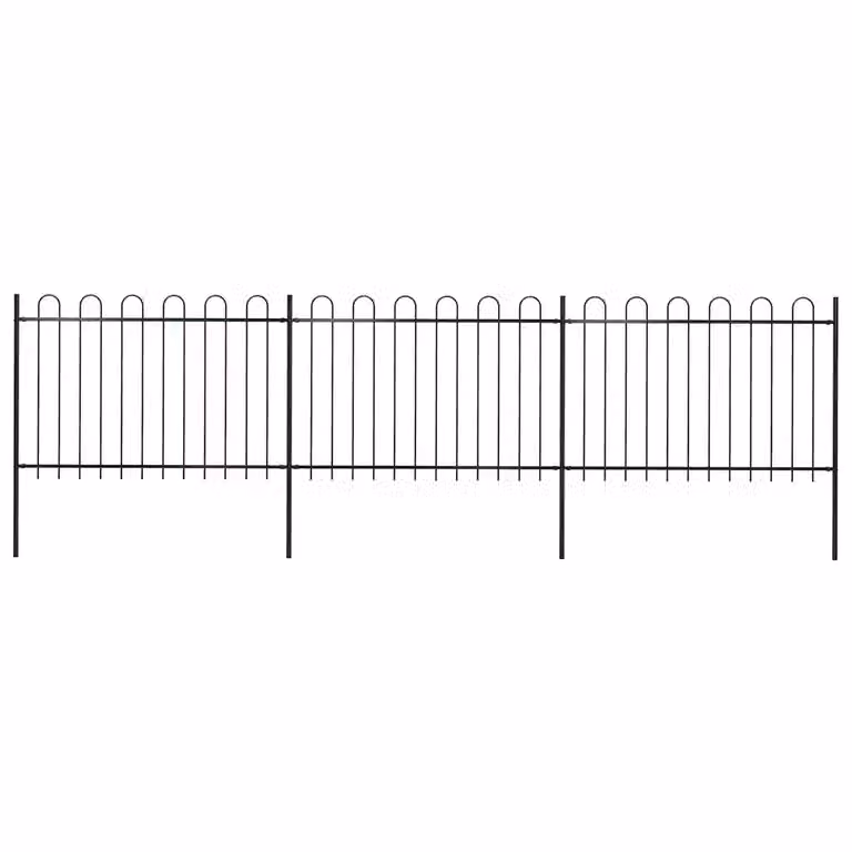 Recinzione da giardino vidaXL in acciaio con parte superiore ad anello, colore nero, L: 504 cm, H: 120 cm