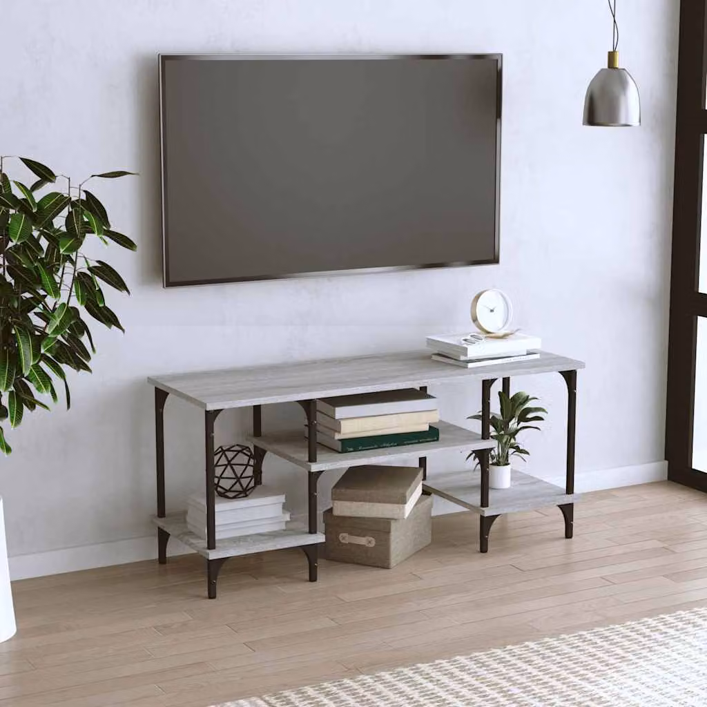 Mobile Porta TV Moderno vidaXL Grigio con Ripiani per Media, Legno e Metallo, L 102 cm x P 35 cm x H 45,5 cm