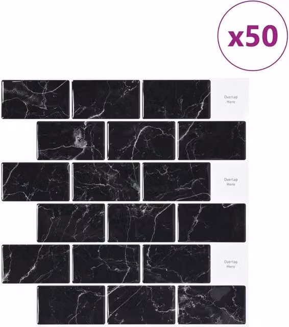 Piastrella subway effetto marmo nero DESIGN IN, confezione da 50 pezzi, L/P: 30 x 30 cm – 1