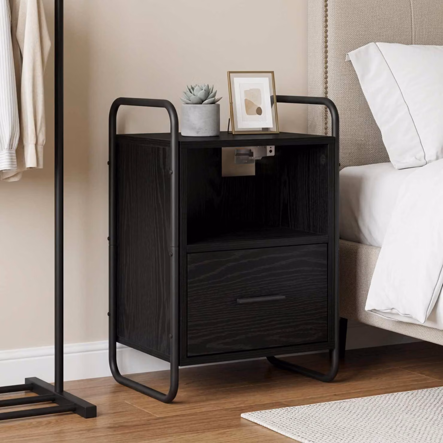 vidaXL Mobiletto da Letto Appeso Moderno Nero Opaco L: 40 cm, P: 30 cm, H: 60 cm