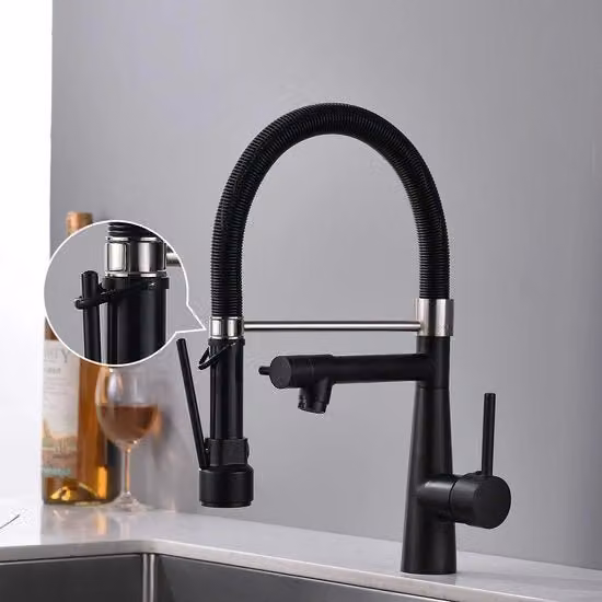 Cucina con Rubinetto Fissabile con Doccia Sfogliaabile - 360° Girevole - Doccia Retrattile - Alta Pressione - Rubinetto Cucina Nero
