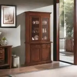 Credenza cristalliera in legno 2 porte mod Martini arte povera noce scuro