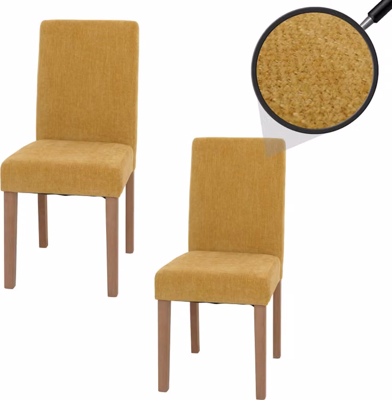 set di 2 sedie per sala da pranzo Littau, sedia da cucina con schienale alto, tessuto/Vetroceramica legno ~ giallo, gambe color naturale
