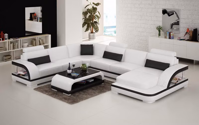 Ledersofa Couch Wohnlandschaft Ecksofa Eck Garnitur Design Modern Sofa mit USB