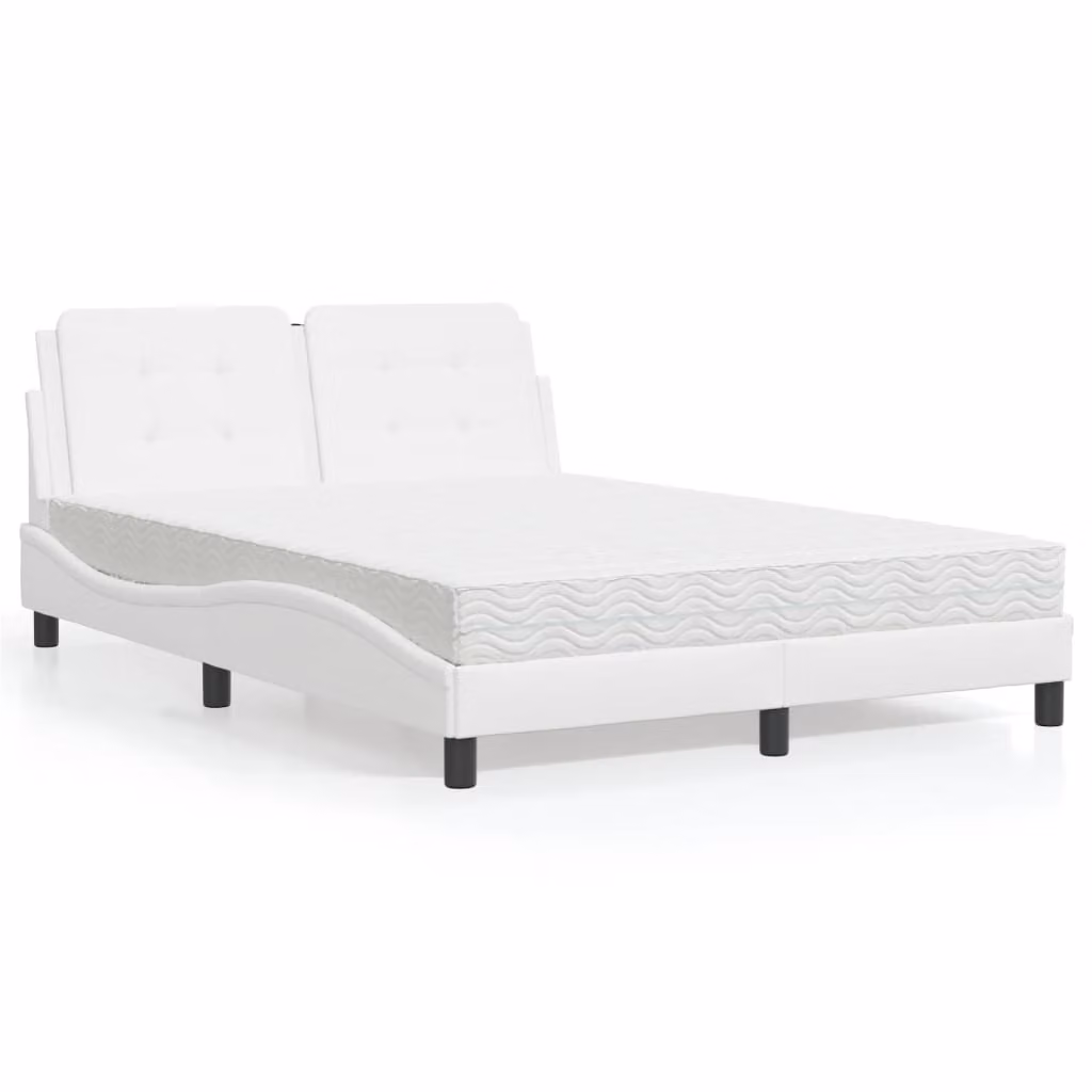 Letto con Materasso vidaXL Zadar Bianco in Similpelle L/P: 140 x 190 cm
