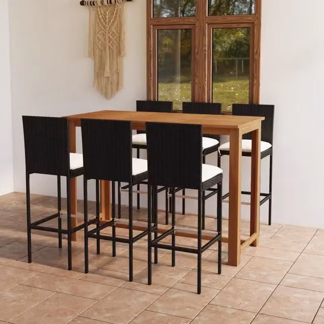 Set da Bar da Giardino 7 pz con Cuscini Nero 3068006
