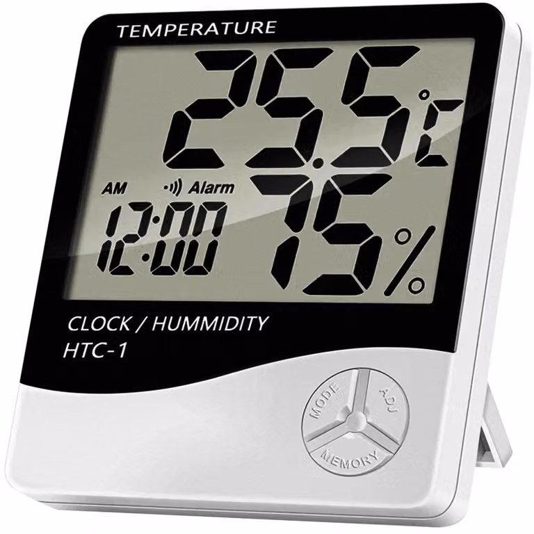 Termometro digitale con igrometro, sveglia, colore bianco, intervallo di temperatura 0–50 °C