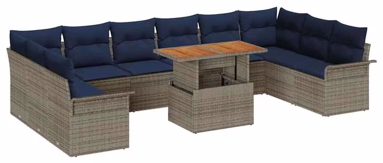 Set Divano da Giardino 11 pcs Grigio Poly Rattan