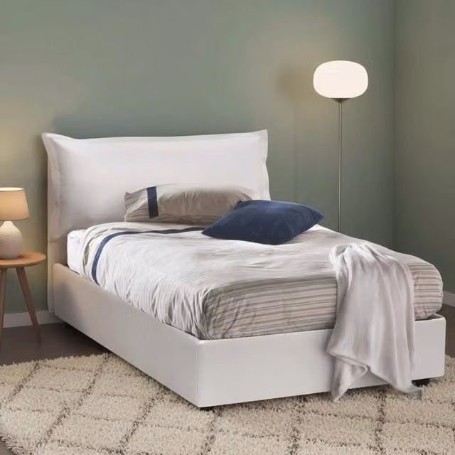 Letto Piazza e Mezza Andora Talamo Italia con Contenitore a Alzata, Bianco