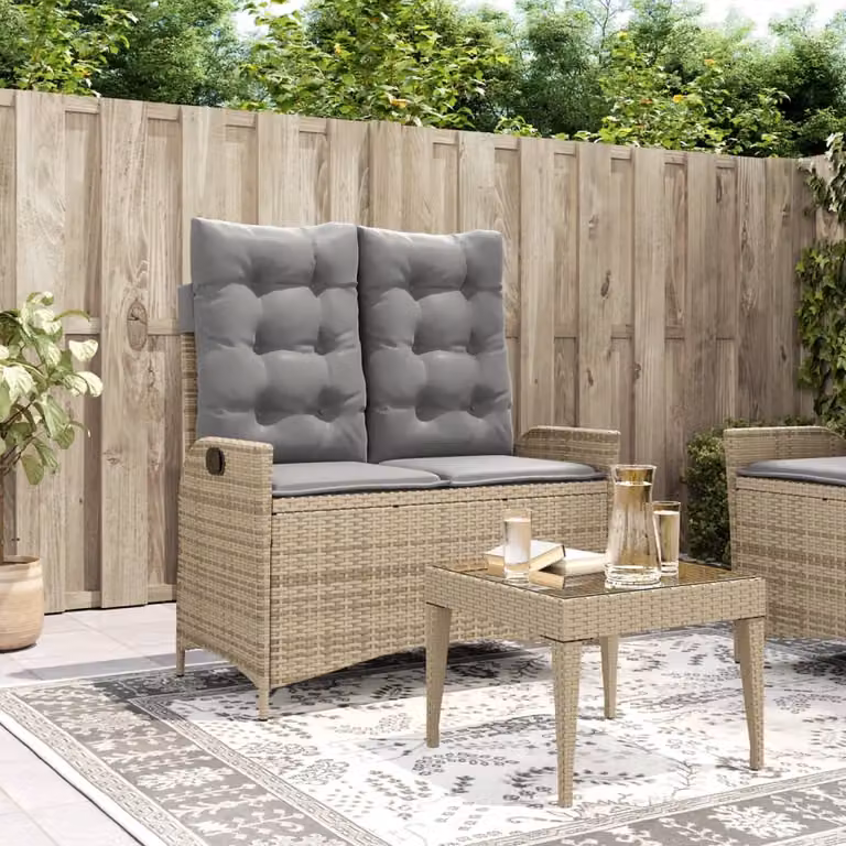 Panca Reclinabile da Giardino vidaXL con Cuscini in Polyrattan e Metallo, Colore Beige e Grigio