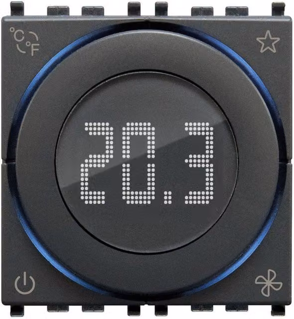 Termostato intelligente da incasso Vimar IoT2M con tecnologia Bluetooth e Zigbee, colore grigio scuro