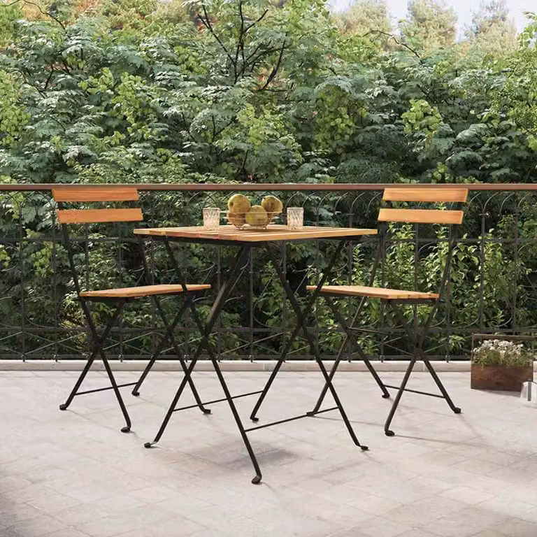 Set Bistrò Pieghevole da 3 Pezzi vidaXL in Legno di Teak e Acciaio Marrone