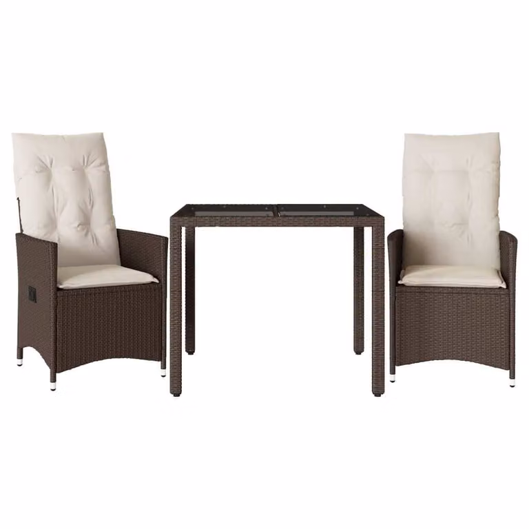 Set Bistrò 3 pz con Cuscini Marrone in Polyrattan