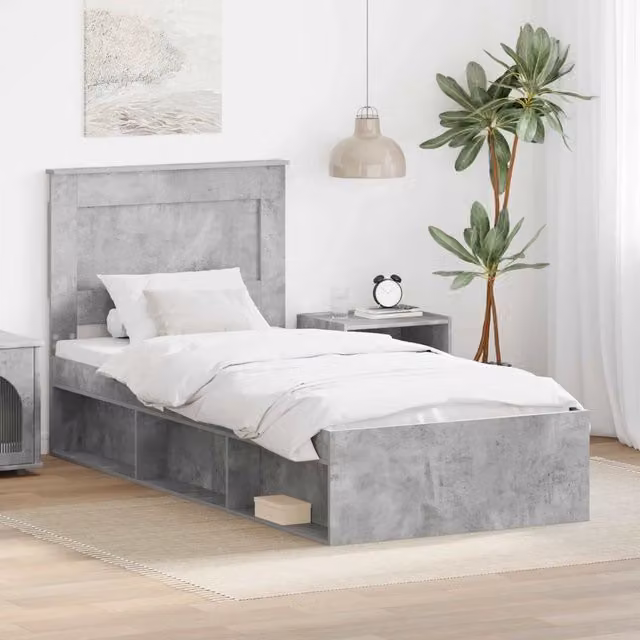 Struttura letto con giroletto in pino massello Grigio Concret DESIGN IN L/P: 100 x 200 cm