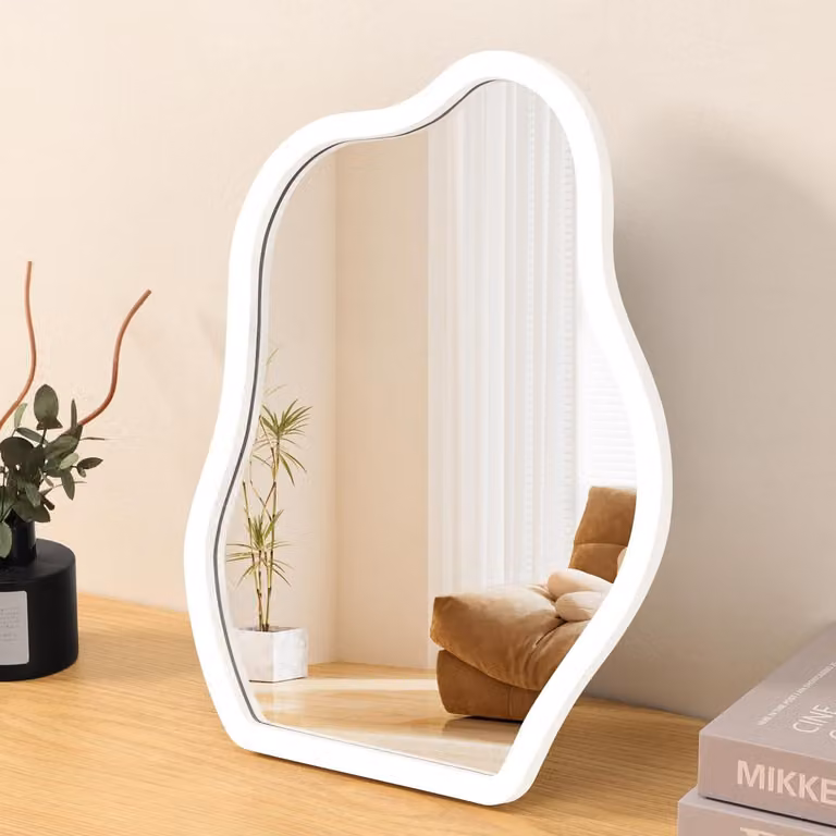 Specchio da trucco in legno con base, ideale per la scrivania