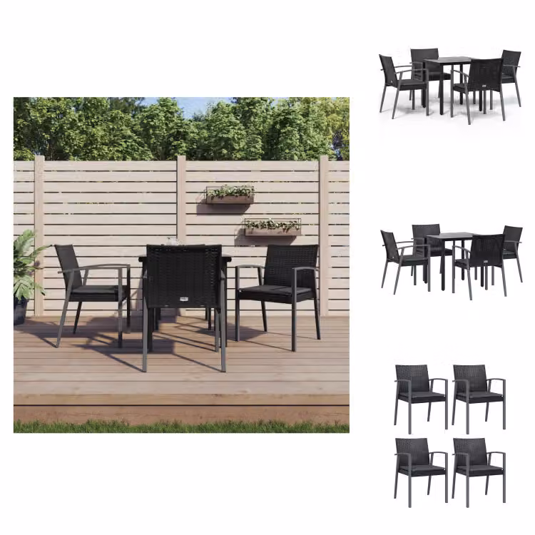 vidaXL Set da pranzo da giardino 5 pezzi con cuscini in polirattan e acciaio - Set di mobili da giardino