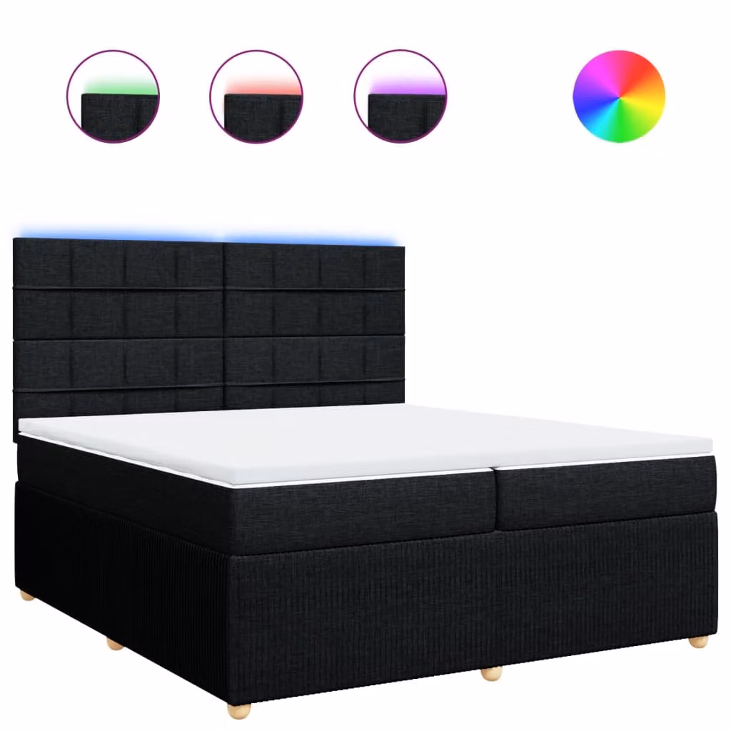 Giroletto a Molle con Materasso Nero 200x200 cm in Tessuto