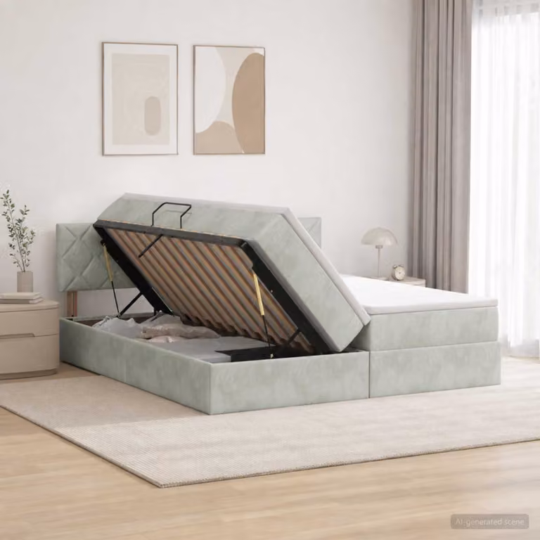 Letto con contenitore e testiera vidaXL in stile moderno, Grigio e Bianco, L/P/H: 180 x 200 x 88 cm