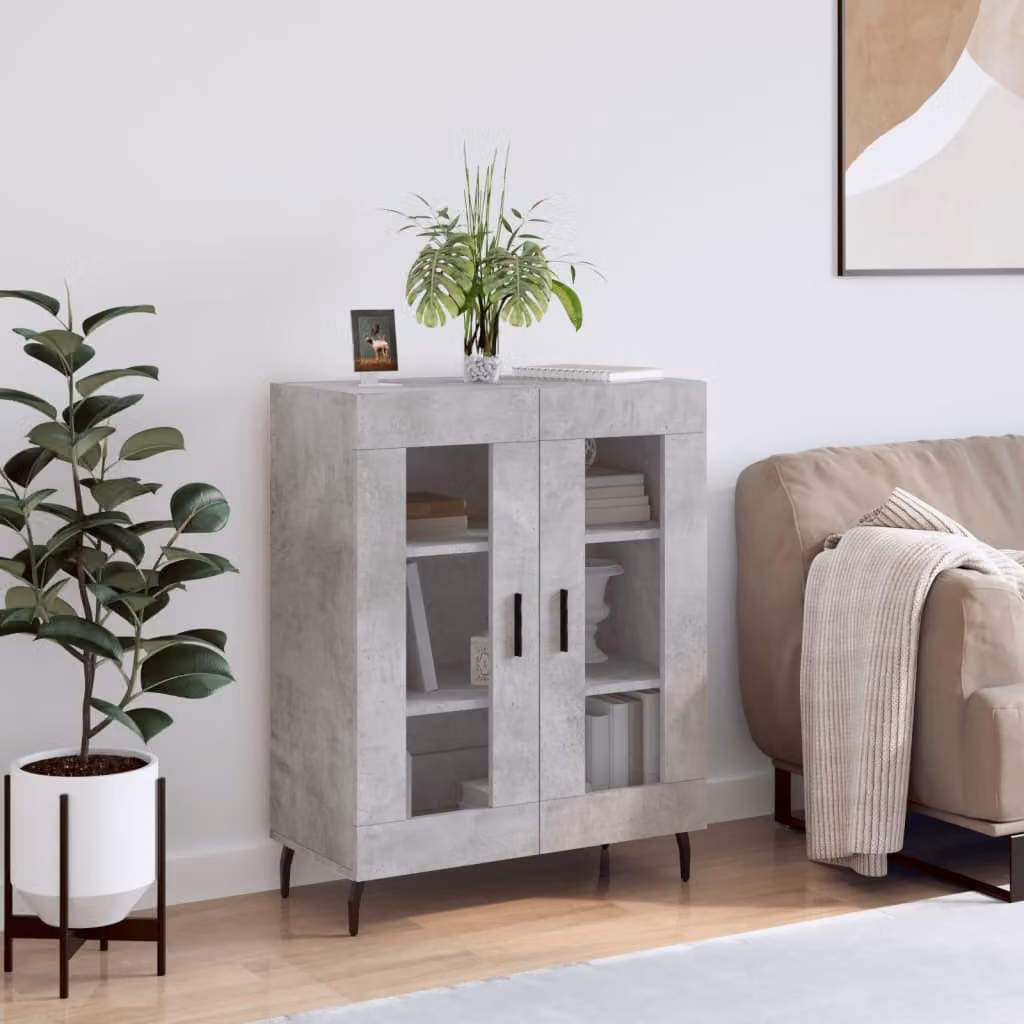 Credenza vidaXL in legno multistrato e metallo, Grigio, L 69,5 cm x P 34 cm x H 90 cm