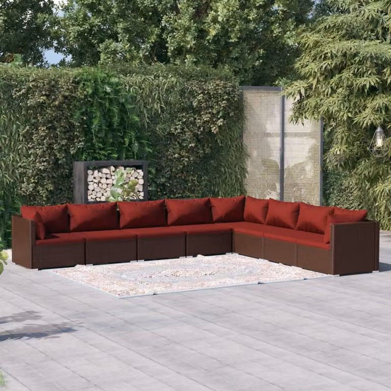 Maison Exclusive - Set da giardino 8 pezzi con cuscini in polyrattan marrone
