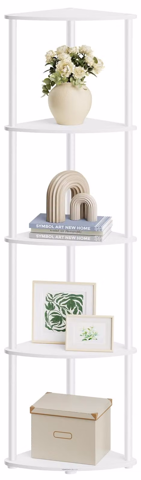 SONGMICS HOME, scaffale angolare, scaffale indipendente, montaggio senza attrezzi, con 5 ripiani – Bianco